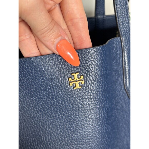 Tory Burch Blake Tote Bag Navy Blue Something Wild Lining Print with Wristlet - Picture 3 of 11